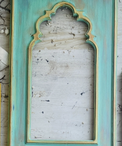 Traditional Wooden Handpainted Turquoise Jharokha for Decorative Wall Hanging Showpiece (17X16 Inch)